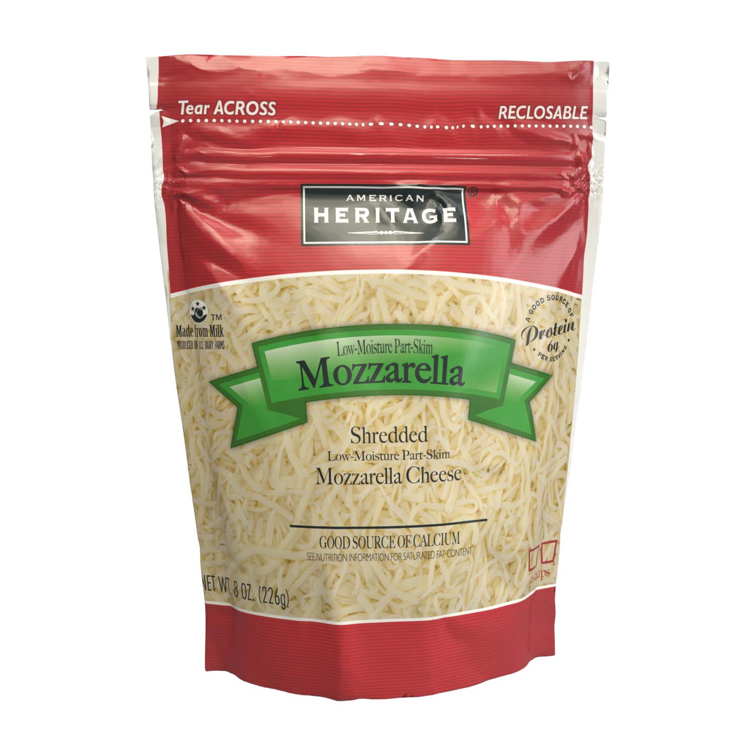 AMERICAN HERITAGE LOW MOISTURE PART-SKIM MOZZARRELLA FEATHER SHREDS - 12/8OZ