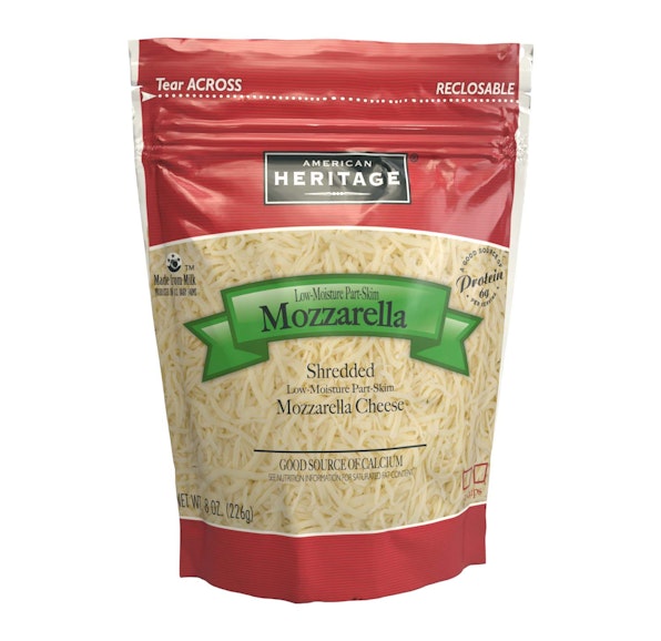 AMERICAN HERITAGE LOW MOISTURE PART-SKIM MOZZARRELLA FEATHER SHREDS - 12/8OZ
