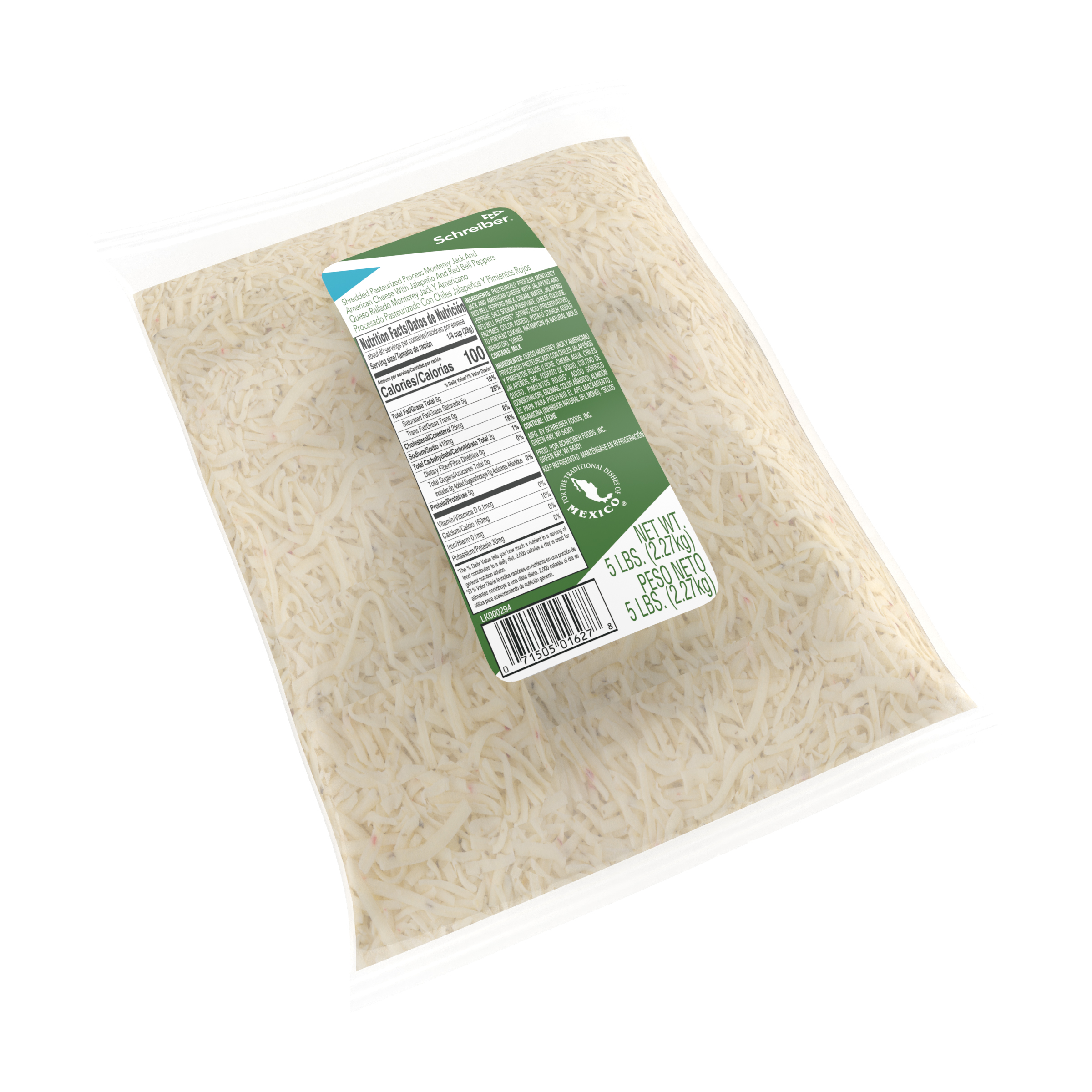 SCHREIBER PASTEURIZED PROCESS HOT PEPPER JACK FEATHER CUT SHREDS - 4/5#