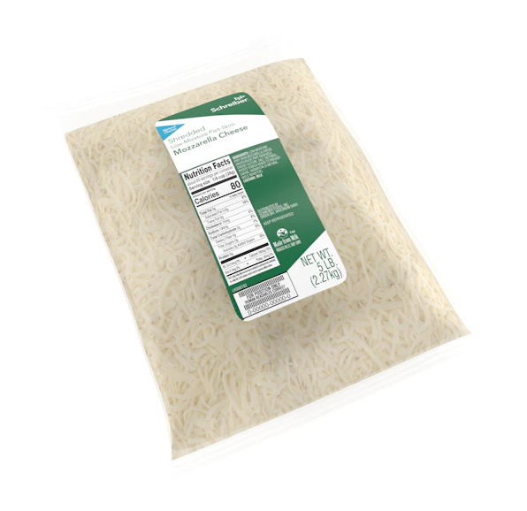 SCHREIBER LOW MOISTURE PART-SKIM MOZZARELLA FEATHER SHREDS - 4/5#