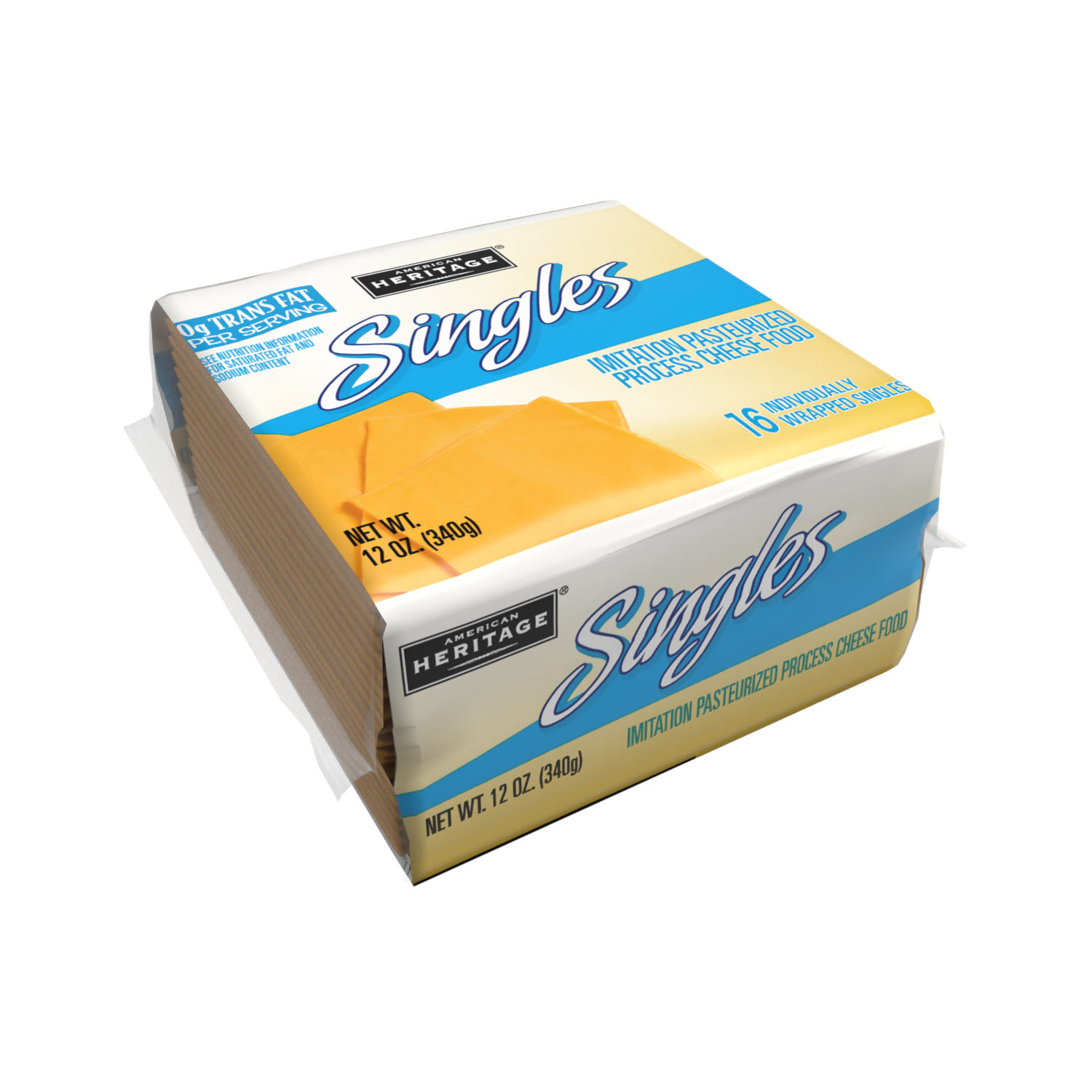 AMERICAN HERITAGE YELLOW IMITATION PASTEURIZED PROCESS AMERICAN CHEESE FOOD SINGLES - 48/12OZ 16 SLICES