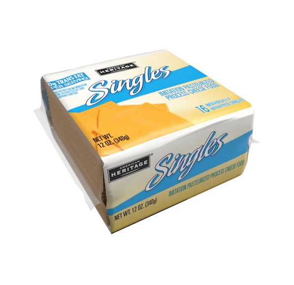 AMERICAN HERITAGE YELLOW IMITATION PASTEURIZED PROCESS AMERICAN CHEESE FOOD SINGLES - 48/12OZ 16 SLICES